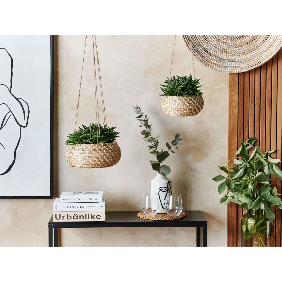 Zestaw 2 wiszących doniczek z trawy morskiej naturalny REMORA