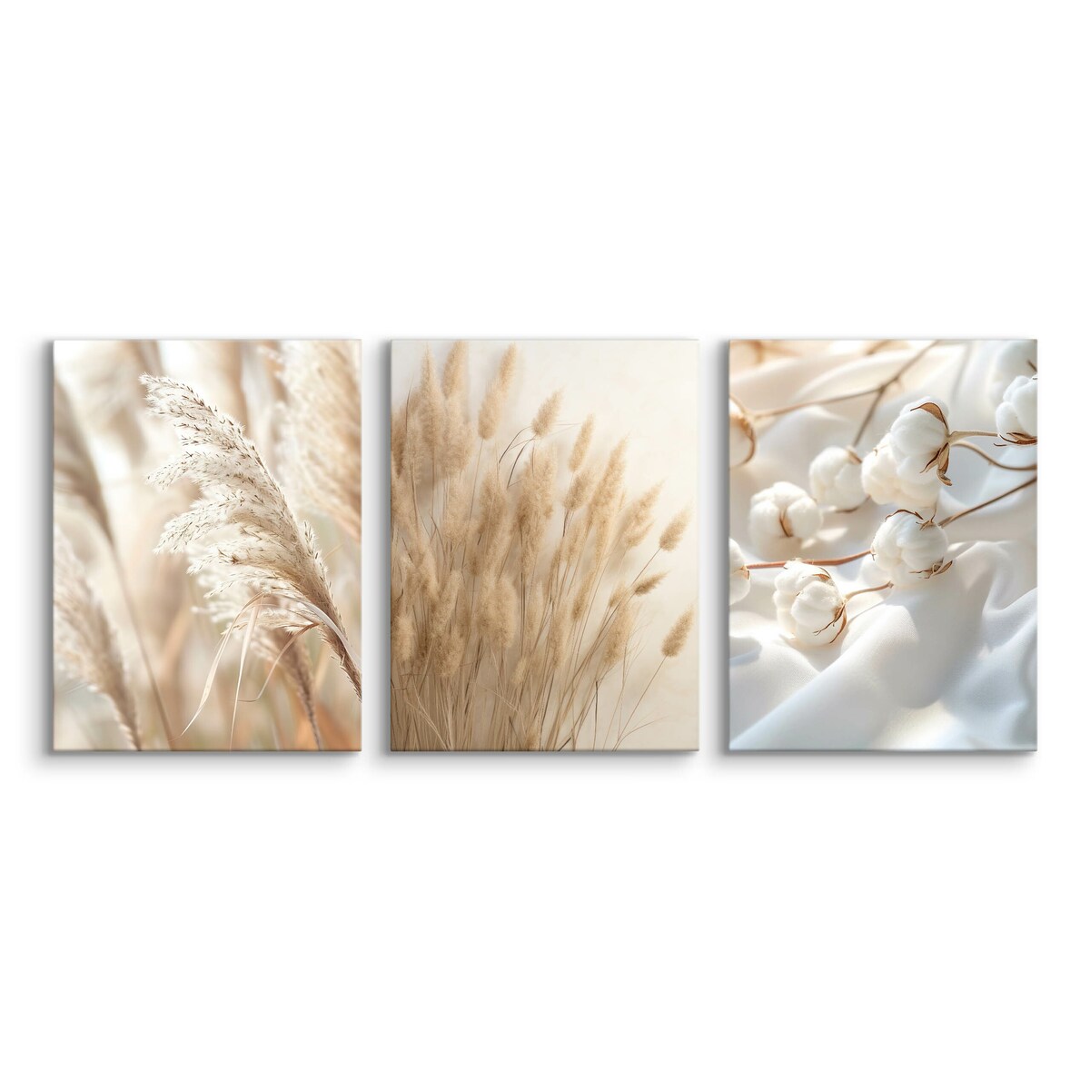 3x Obraz Na Płótnie Set Do Salonu Trawa Pampasowa Bawełna Styl Boho 30x40cm