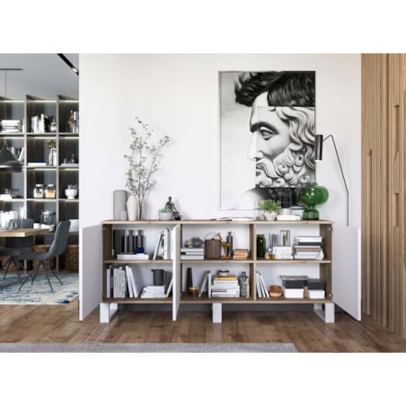 Komoda Loft Szafka RTV Industrialna Dąb Wotan Biały MAT 168 cm