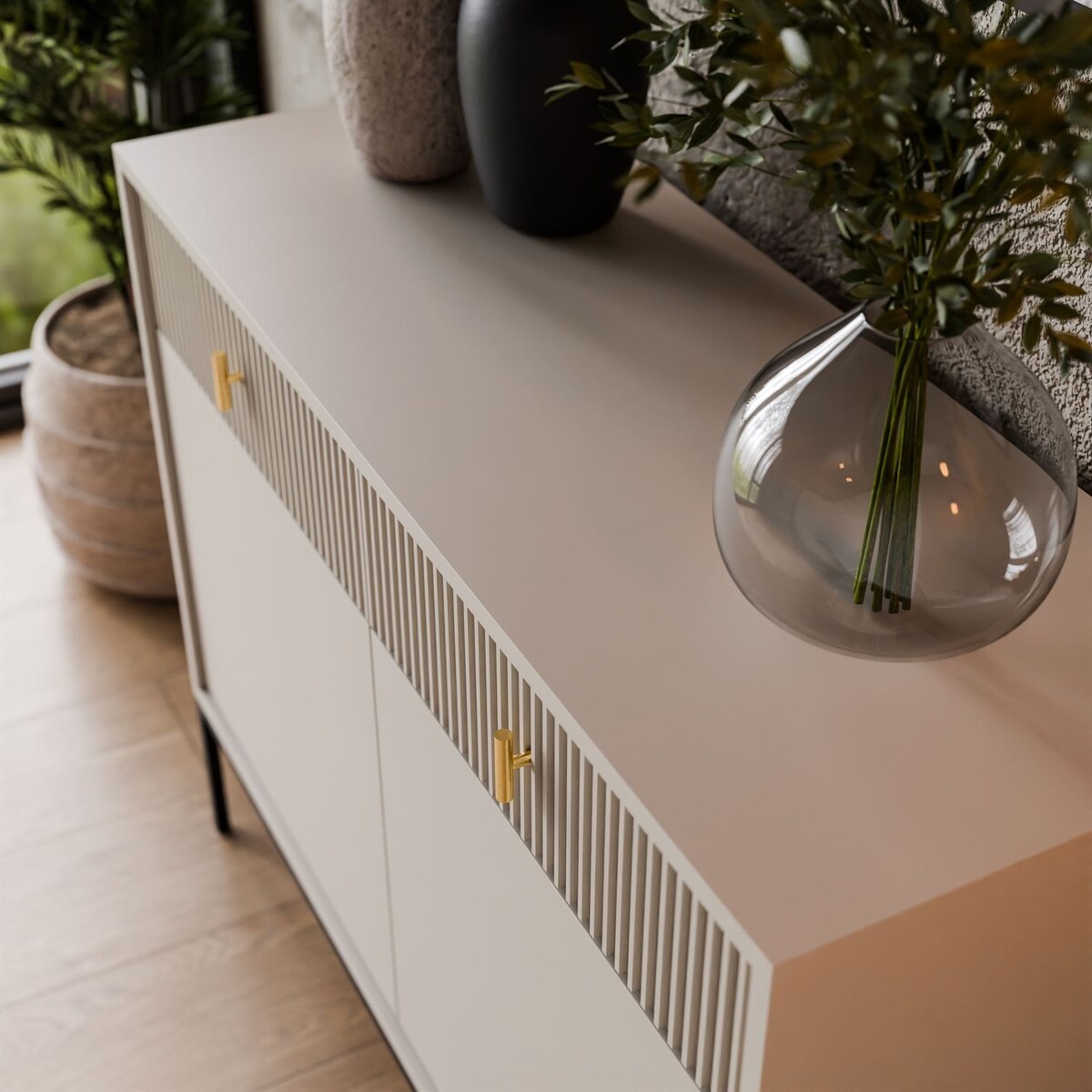 Komoda MIDNIGHT 2D2S z dwiema szufladami na stelażu, kaszmir