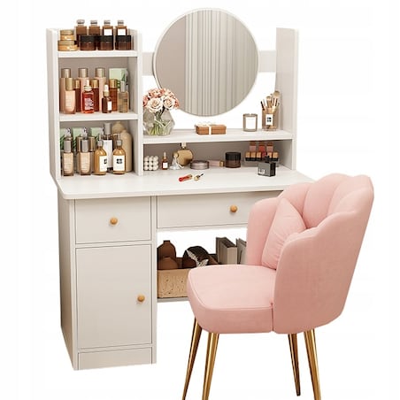 Toaletka z lustrem z szufladami biała glamour 100 cm