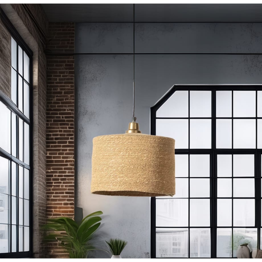 LAMPA SUFITOWA WISZĄCA E27 NAD STÓŁ JUTOWA BOHO duża 30cm do salonu kuchni