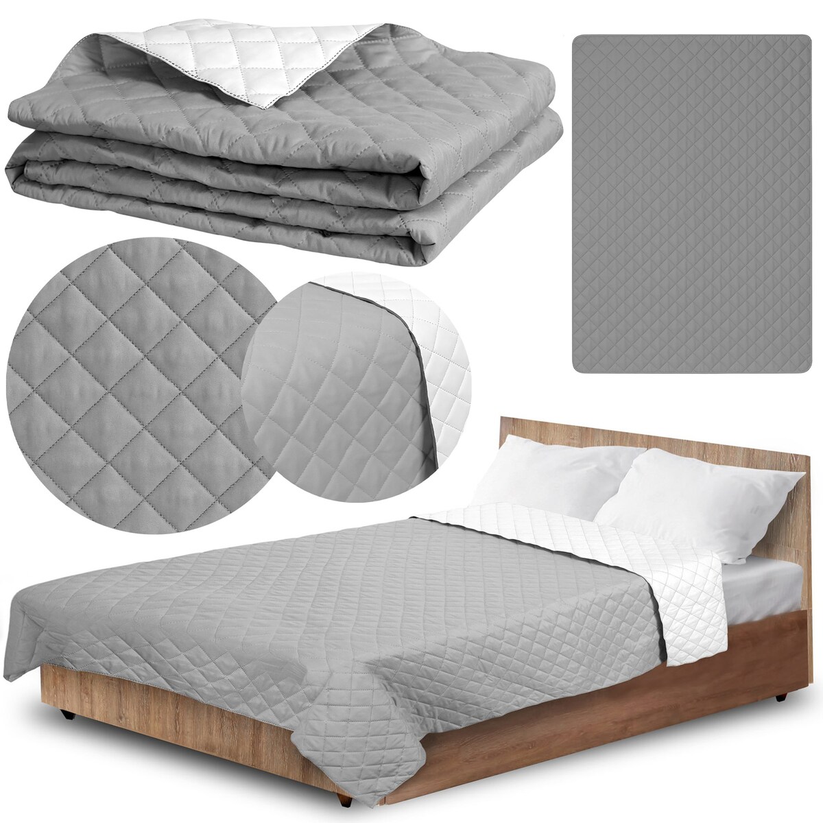 Narzuta Na Łóżko Kanapę Na Plażę Pikowana 160X200 Cm Szaro-Biała