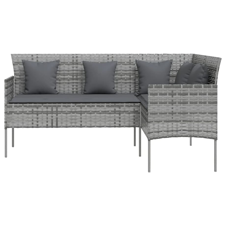 vidaXL Sofa w kształcie litery L z poduszkami, rattan PE, szara