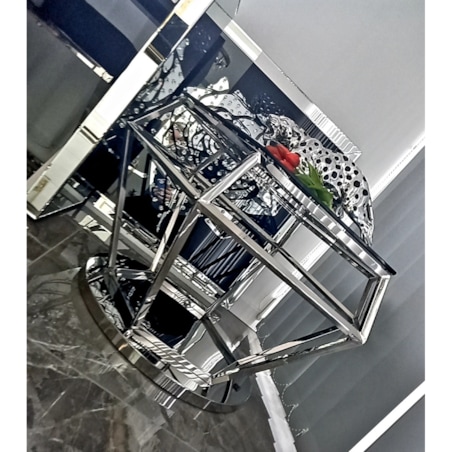 Nowoczesny srebrny stolik kawowy / ława w kształcie diamentu z szybą czarną 80x80x50