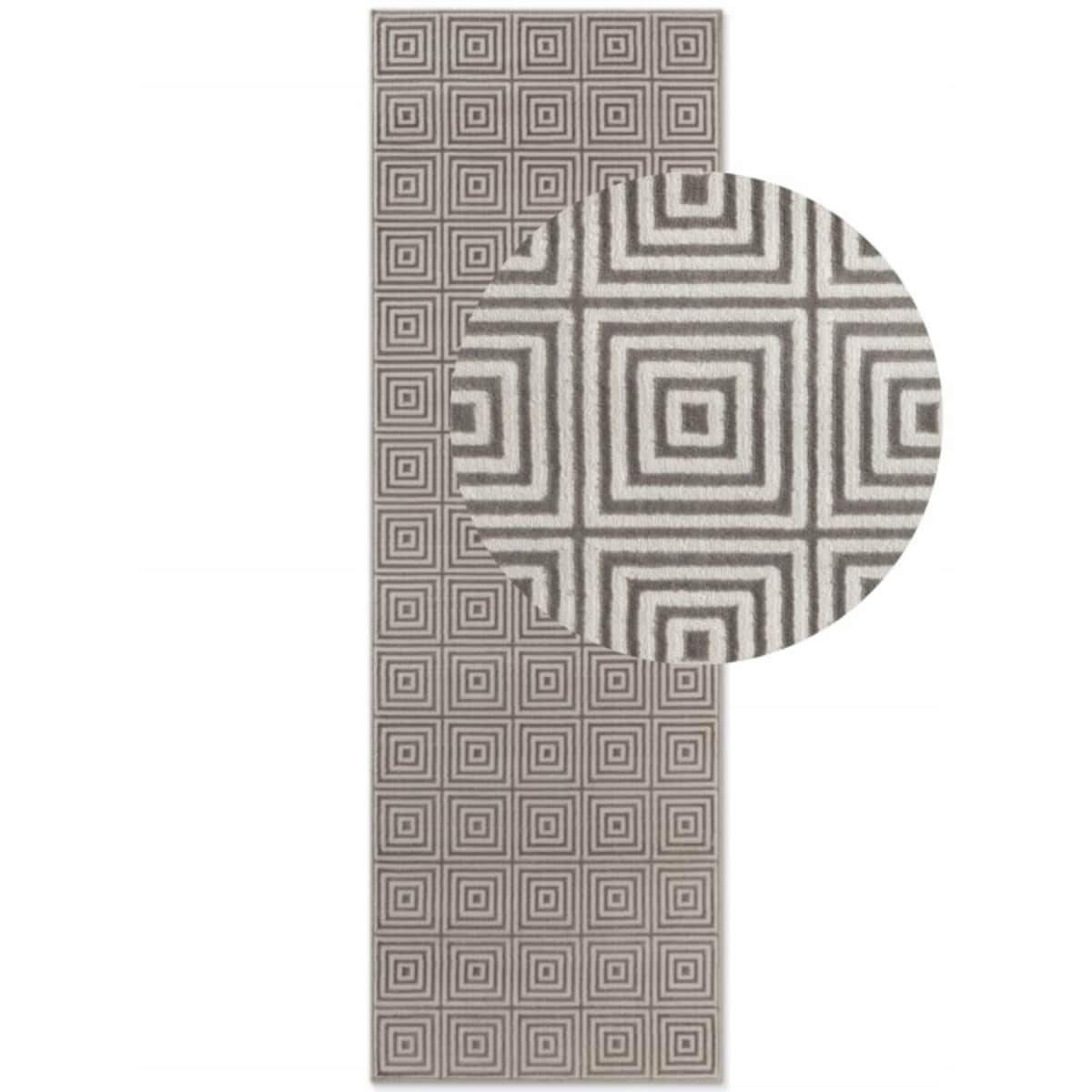 Chodnik pluszowy do korytarza 80x240cm, szaro kremowy nowoczesny wzór boho