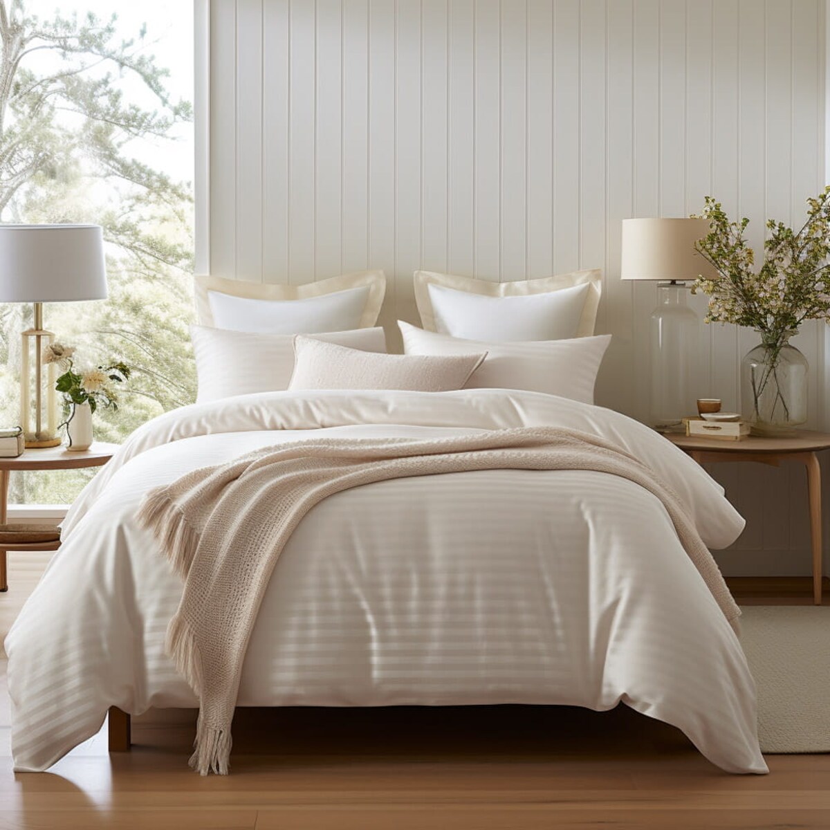 Pościel satyna bawełniana 220x200 Exclusive Cizgili kolor krem