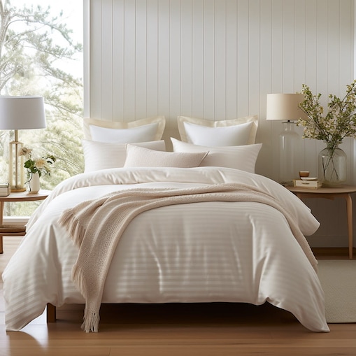 Pościel satyna bawełniana 220x200 Exclusive Cizgili kolor krem