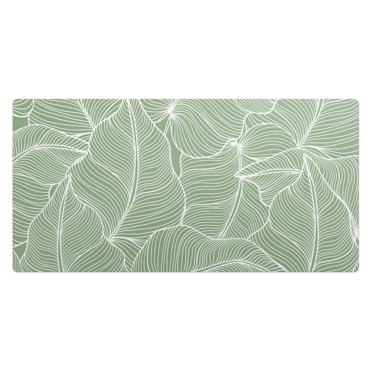 Zielona mata na biurko Liście z liniami, 100x50 cm