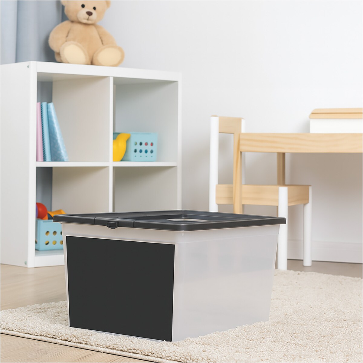 Pojemnik Plastikowy Z Pokrywą Na Zabawki 15 L Z Tablicą Do Pisania Pudełko Do Przechowywania