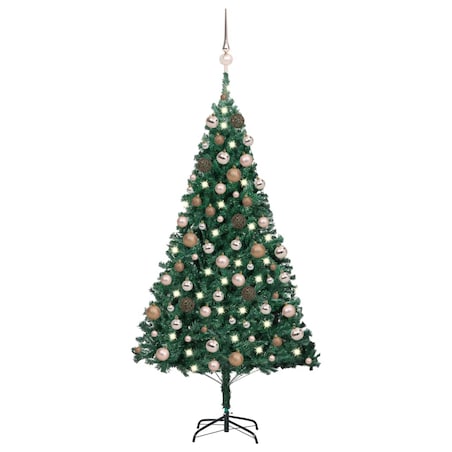 vidaXL Sztuczna choinka z lampkami i bombkami, zielona, 180 cm, PVC