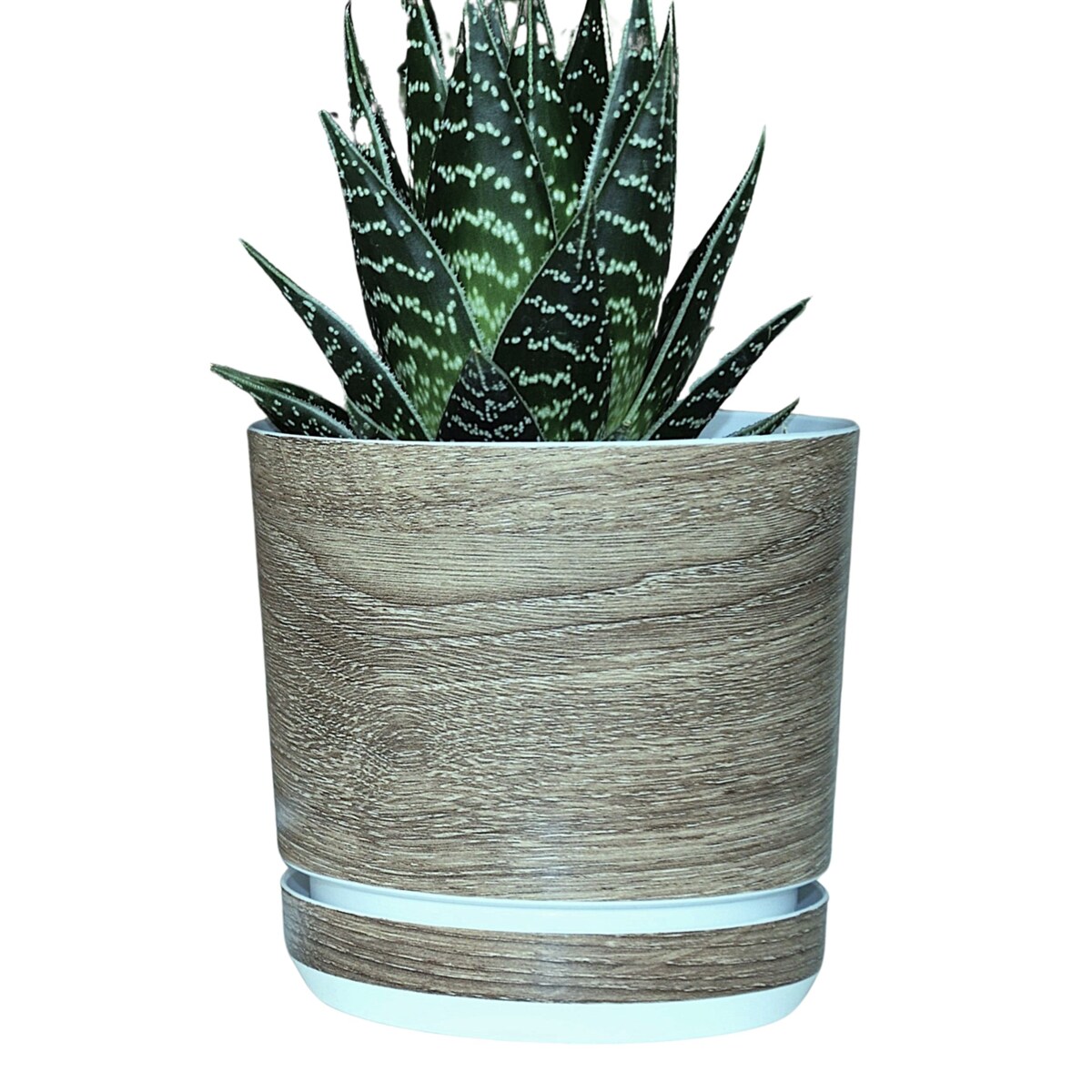 18 cm wzór JASNY DĄB Doniczka z podstawką imitacja dębowej deski drewna styl naturalny drewnopodobna