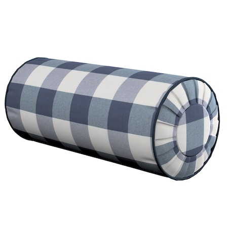 Poduszka wałek z zakładkami, granatowo-biała krata (5,5x5,5cm), Ø20 x 50 cm, Quadro