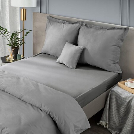 Prześcieradło z Gumką Satyna 180 x 200 Srebrne Szare Satynowe Duże miękkie