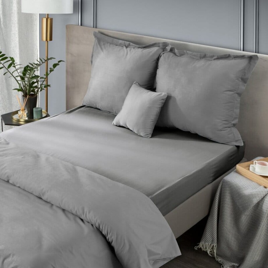 Prześcieradło z Gumką Satyna 180 x 200 Srebrne Szare Satynowe Duże miękkie