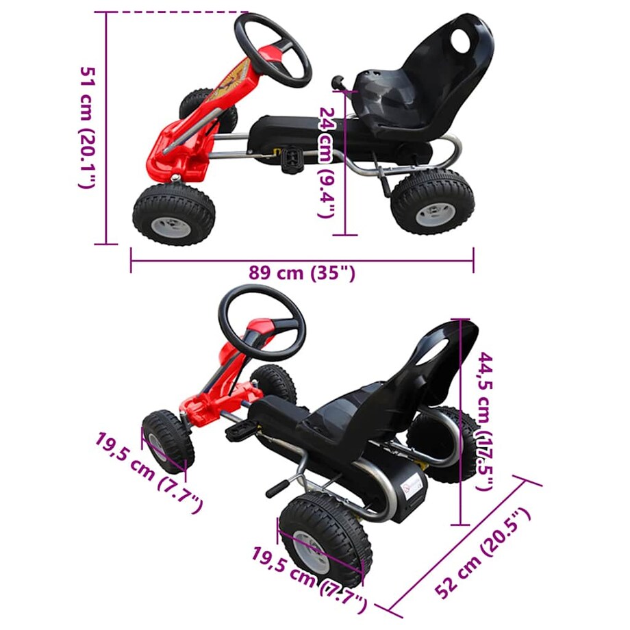 vidaXL Gokart z pedałami, czerwony