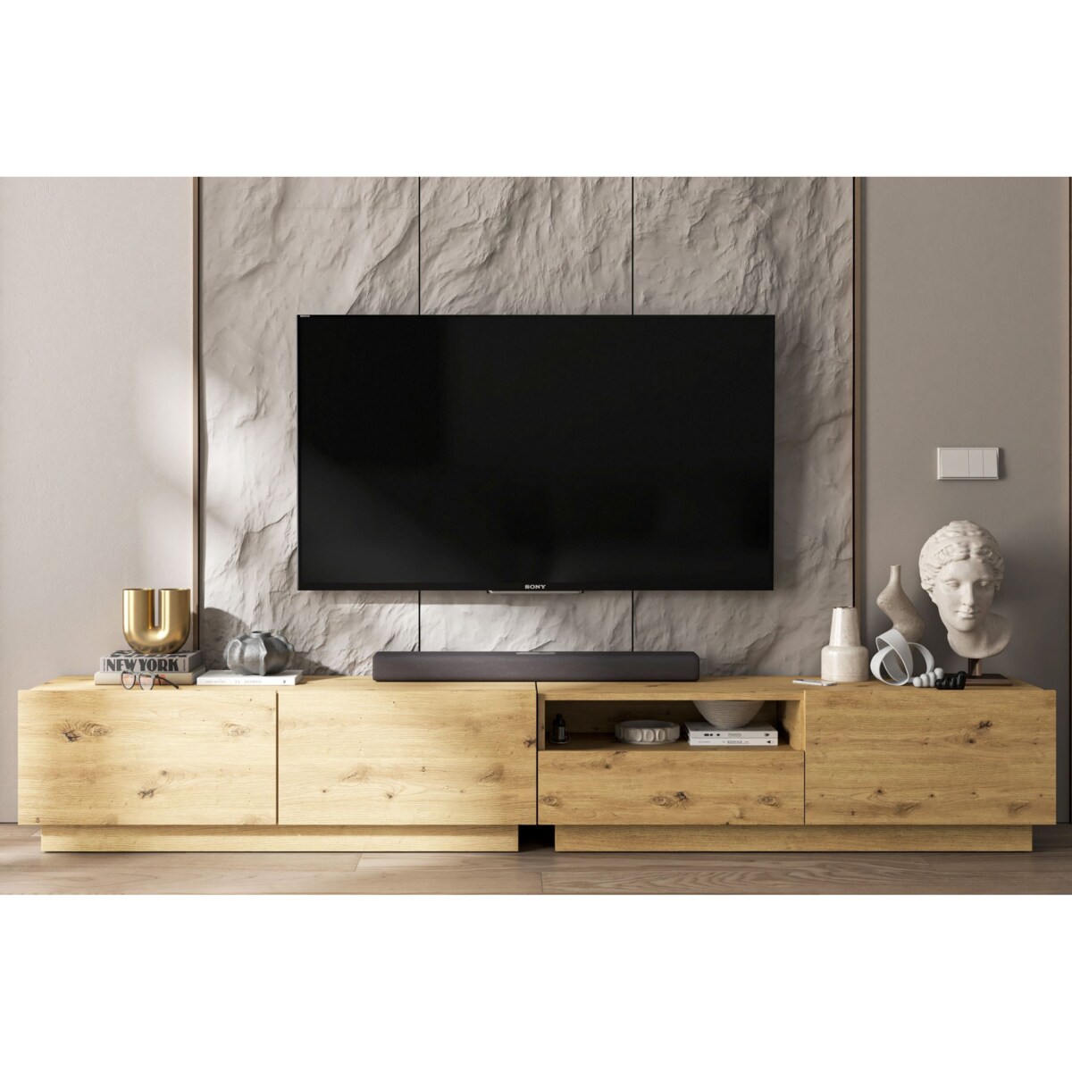 Szafka RTV Loft Stojąca / Wisząca Dąb Artisan MAT Komoda RTV Szuflada 240 cm