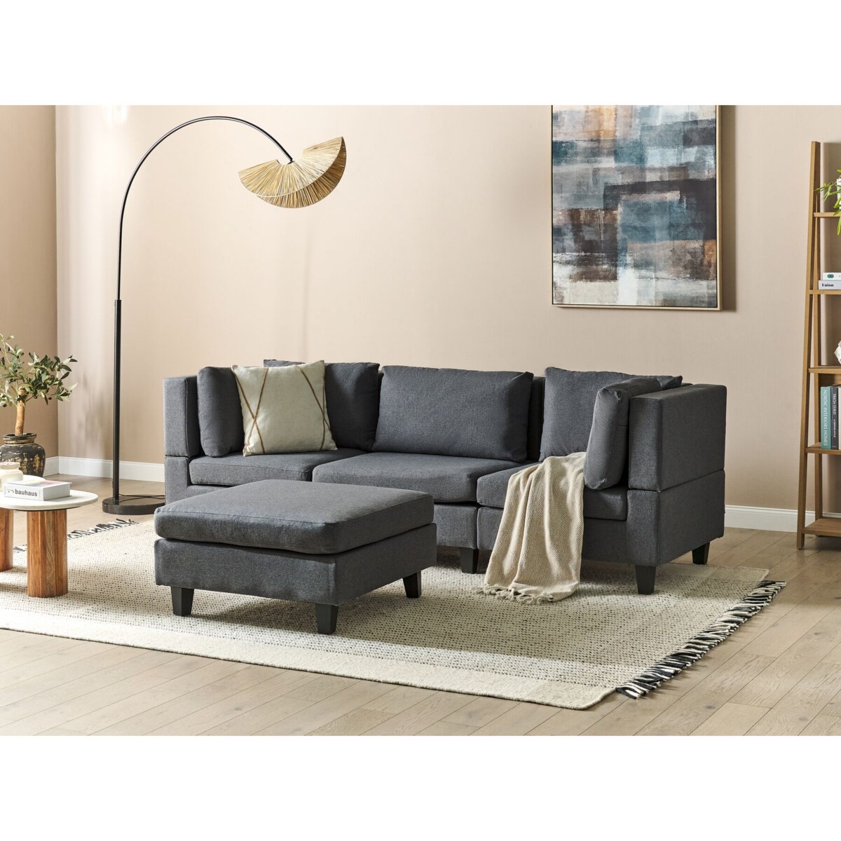 Sofa modułowa 3-osobowa z otomaną ciemnoszara UNSTAD