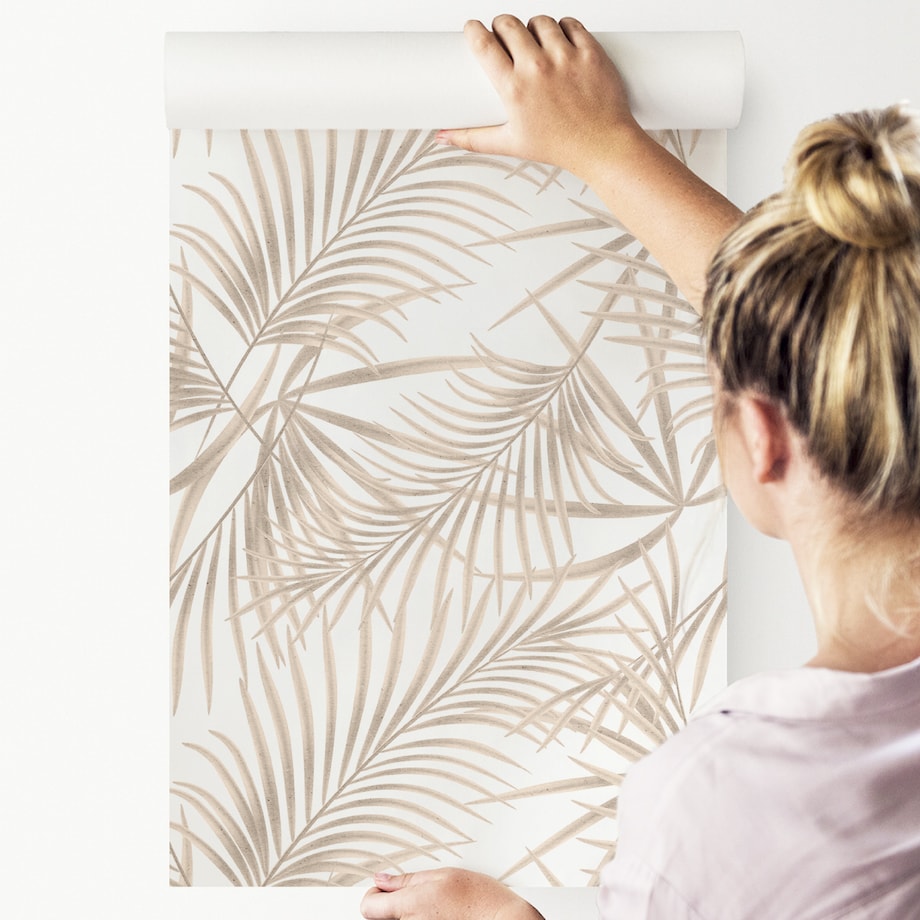 Tapeta Beżowe LIŚCIE Palmy Rośliny Natura