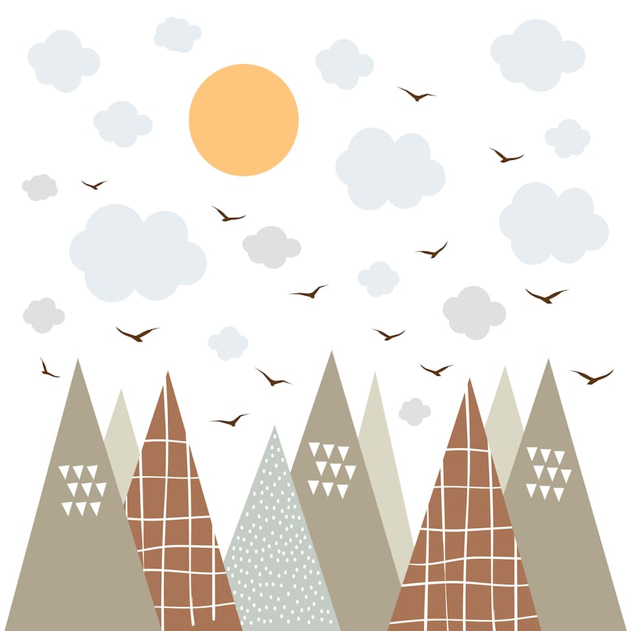 ZESTAW NAKLEJEK NA ŚCIANĘ DLA DZIECI BEŻOWE GÓRY STYL SKANDYNAWSKI