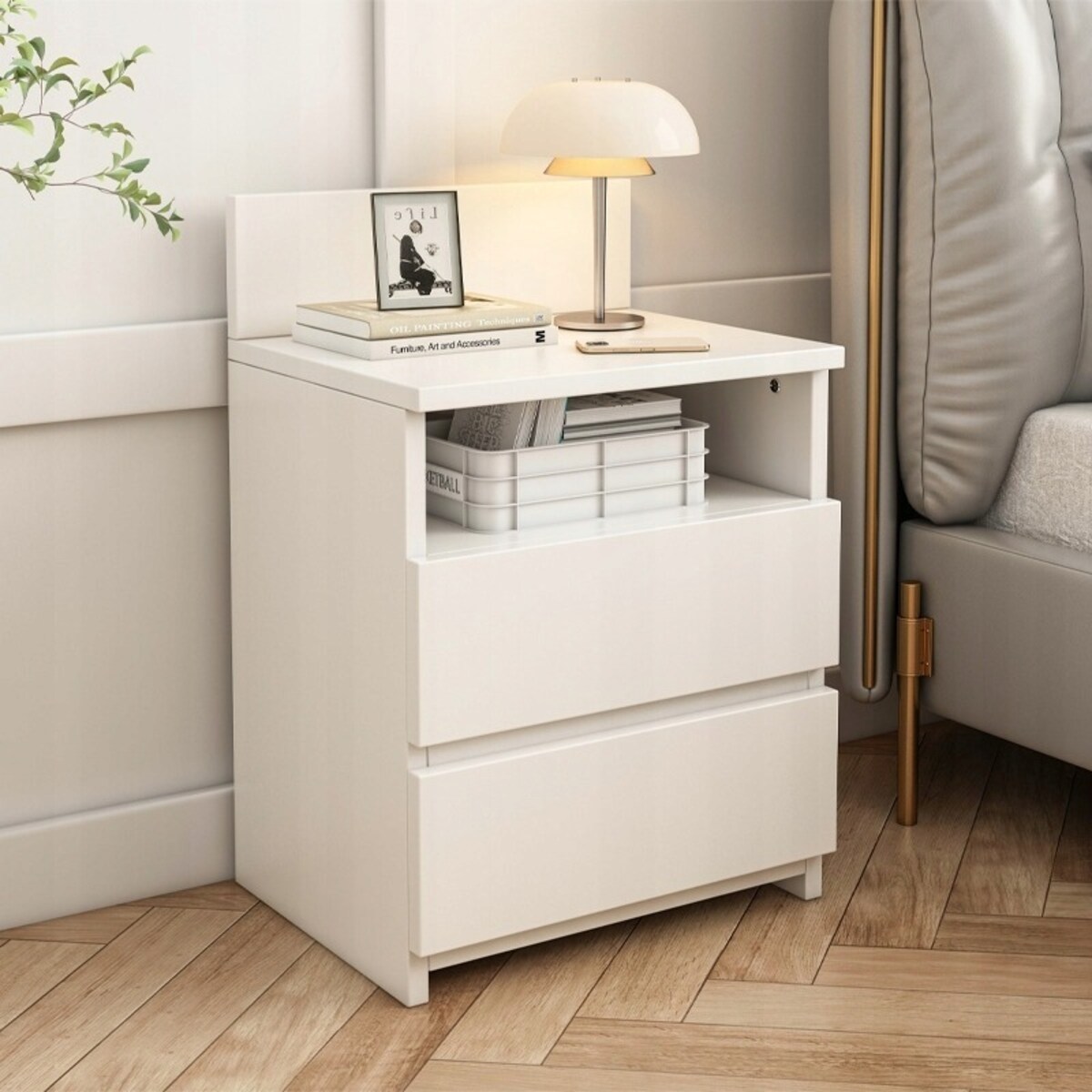 Szafka nocna stolik sypialnia komoda 2 szuflady biała loft nowoczesna 40cm
