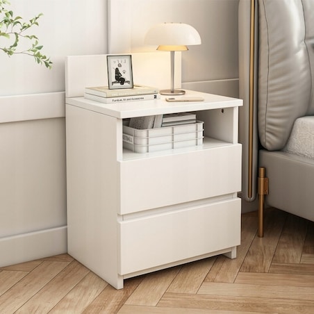 Szafka nocna stolik sypialnia komoda 2 szuflady biała loft nowoczesna 40cm