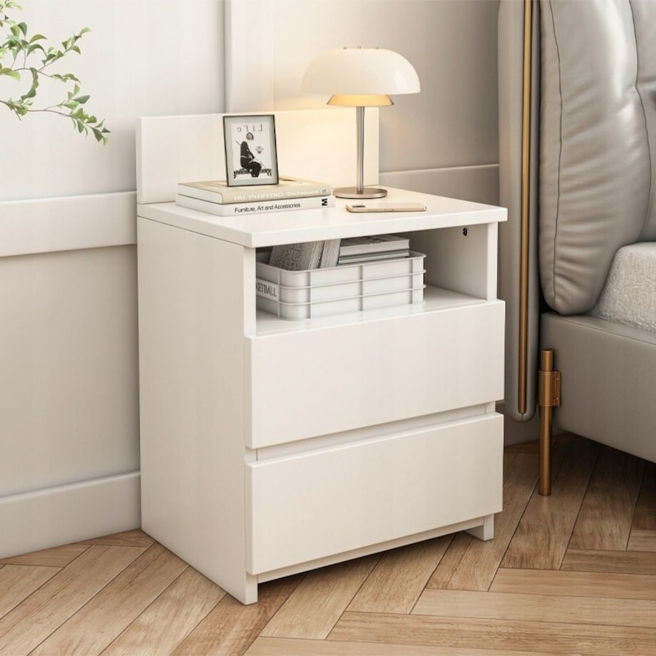 Szafka nocna stolik sypialnia komoda 2 szuflady biała loft nowoczesna 40cm