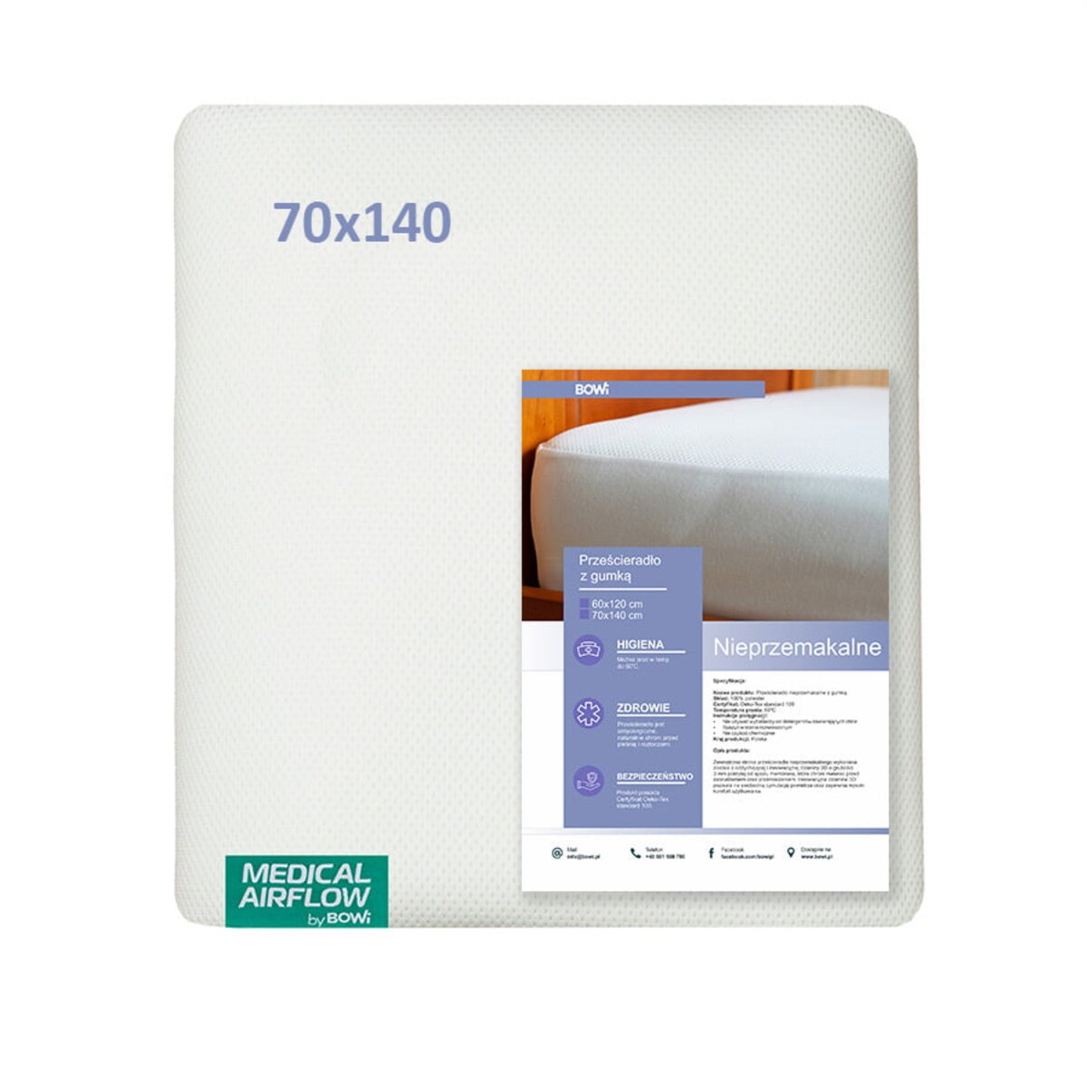 Prześcieradło nieprzemakalne z gumką dziecięce AIRFLOW 70x140 cm