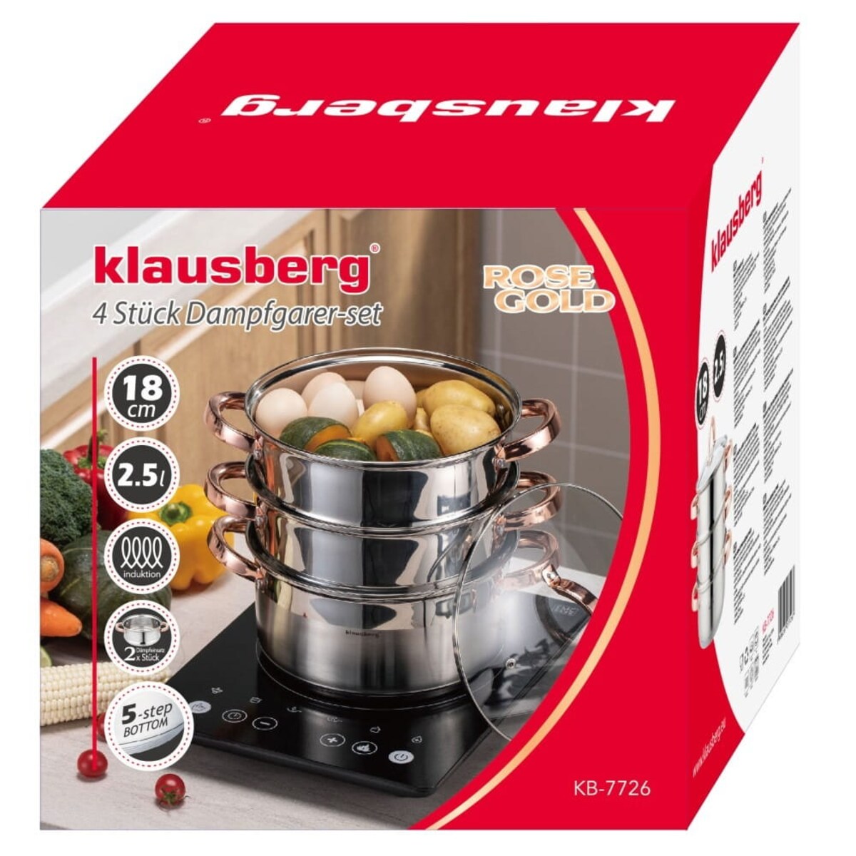 Zestaw garnków do gotowania na parze 18cm 4 elementy Parowar Rose Gold KLAUSBERG