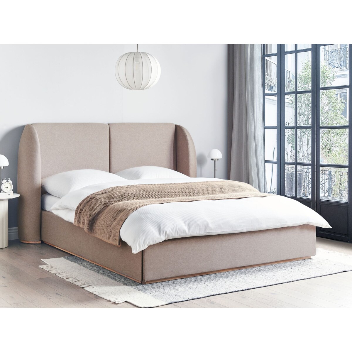 Łóżko z pojemnikiem MONESTIER 160 x 200 cm Beżowoszary