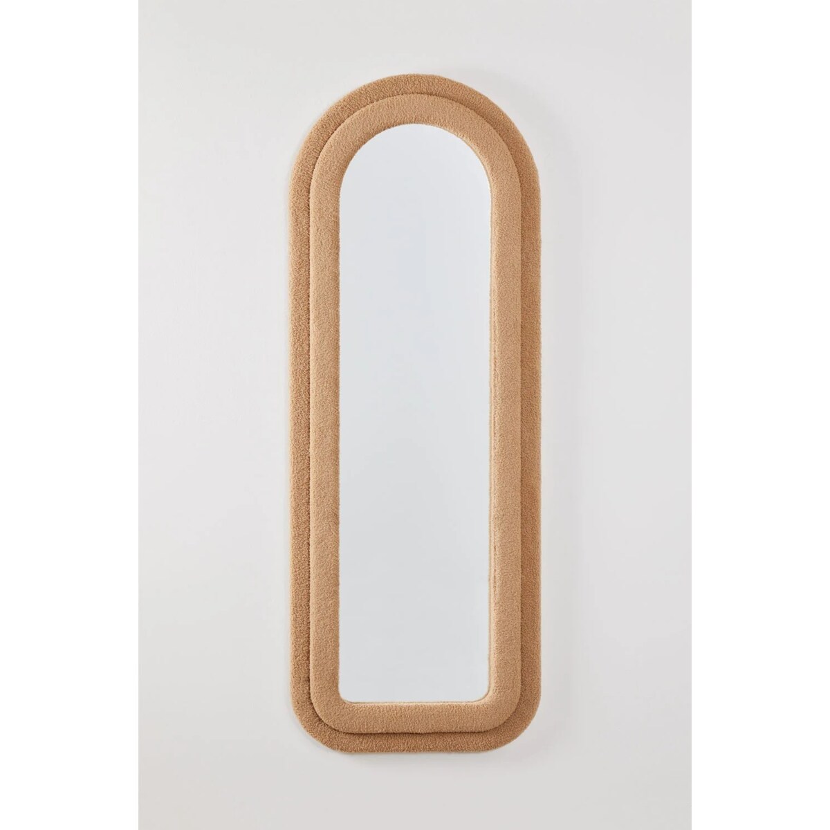 Lustro w półowalnej ramie bouclé beżowe160x60 cm