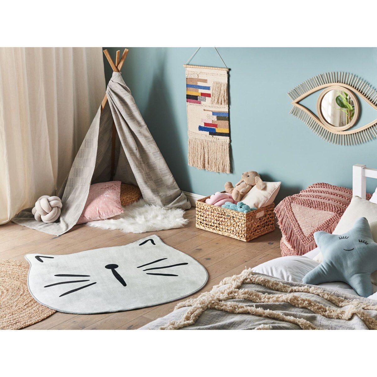 Dywan dziecięcy kot ⌀ 100 cm szary KITTY