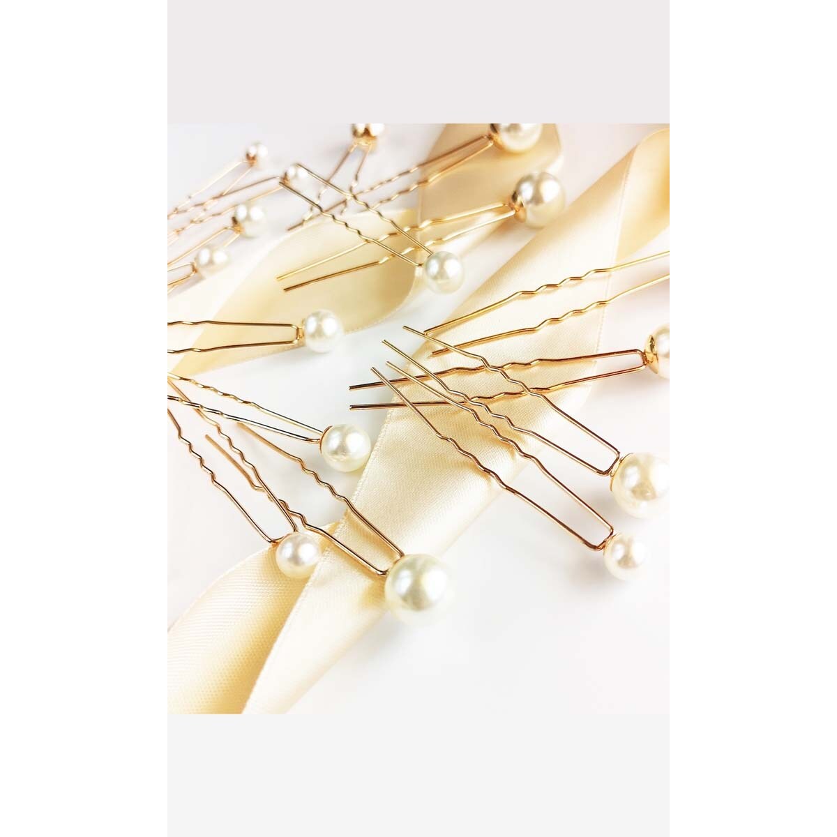 Komplet zestaw kokówek do fryzury ślub z perłami złoty