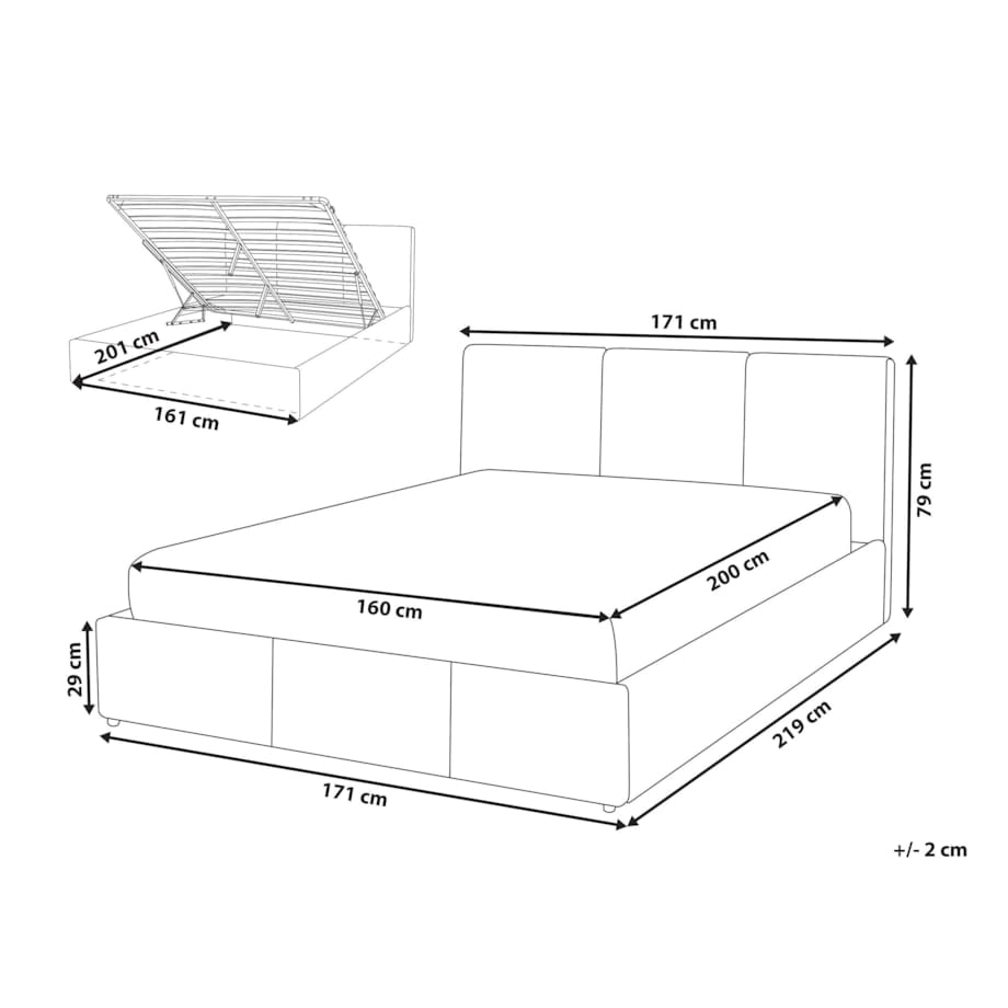 Łóżko z pojemnikiem Welur BOUSSE 160 x 200 cm Ciemnoszary