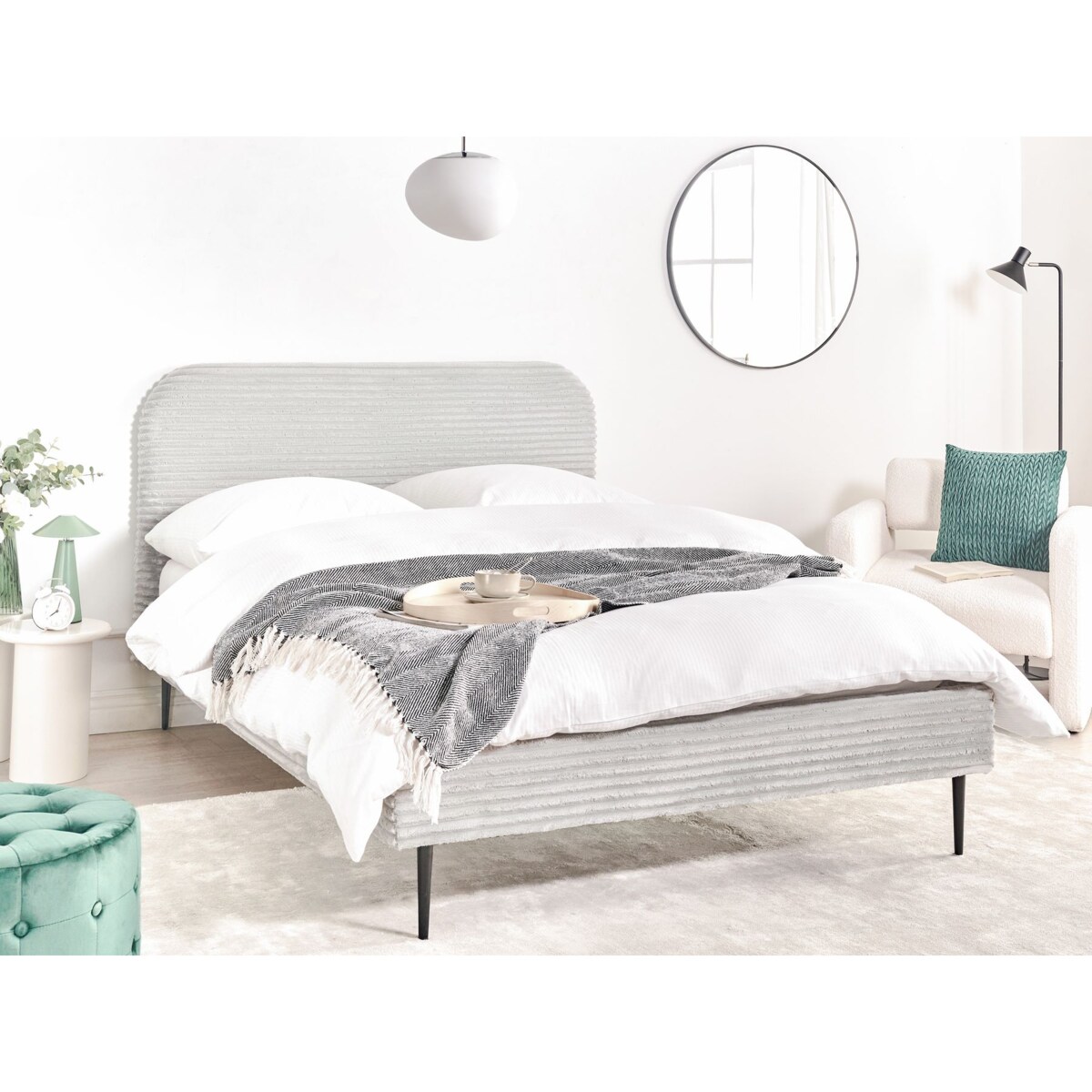 Łóżko Sztruks FLAYAT 140 x 200 cm Jasnoszary