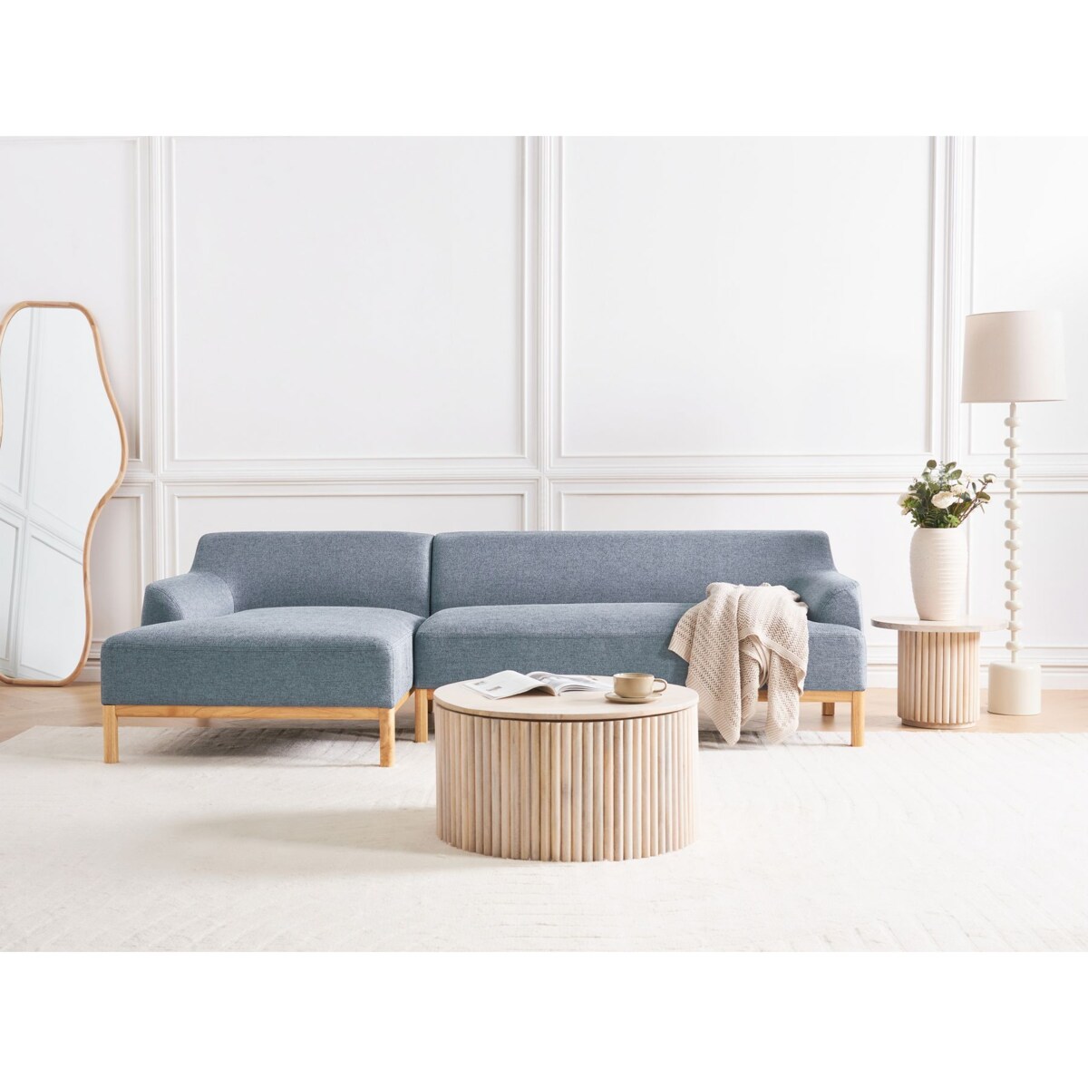 Sofa narożna prawostronna SOSJO Niebieski Tkanina Prawostronny