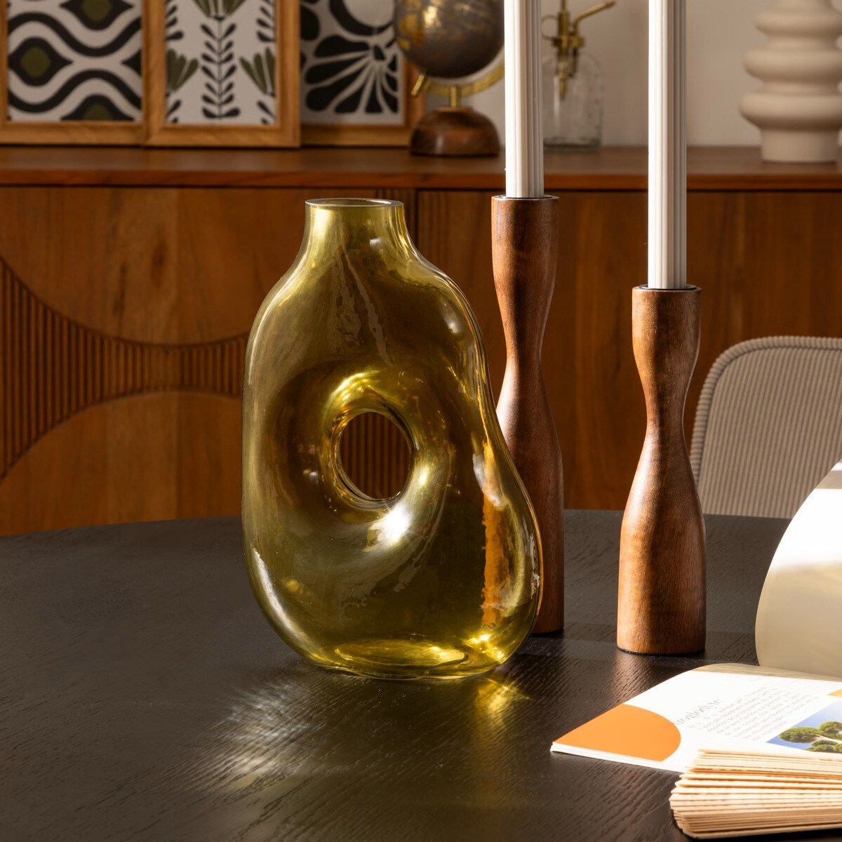 Wazon szklany zielono-żółty Kaki 25 cm