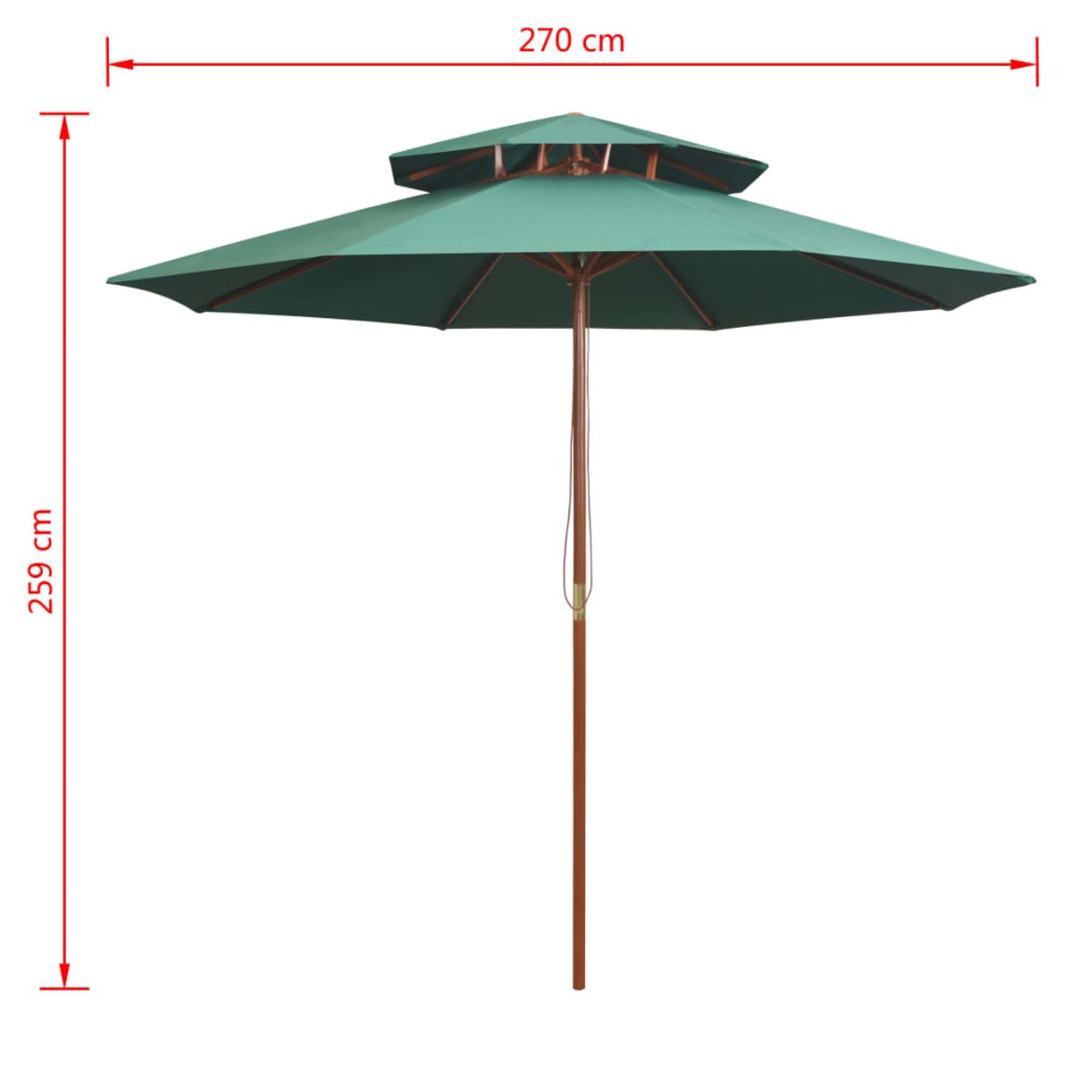 vidaXL Parasol z podwójnym daszkiem, 270x270 cm drewno, zielony