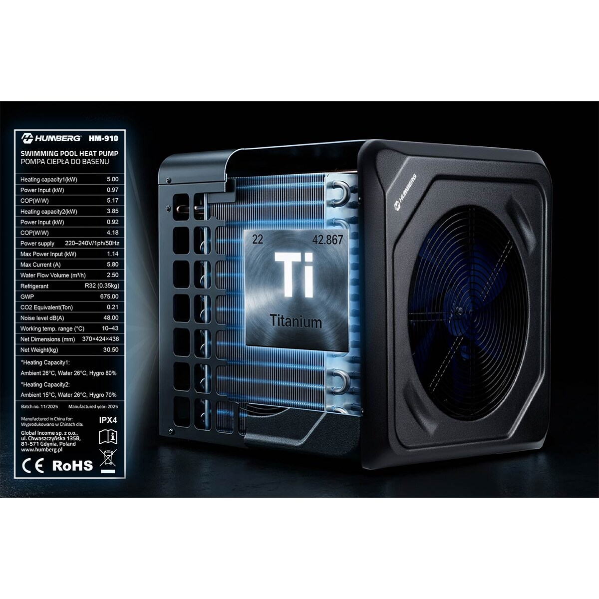 Pompa ciepła Humberg HM-910 do basenu podgrzewacz wody 5 kW oszczędny Eko