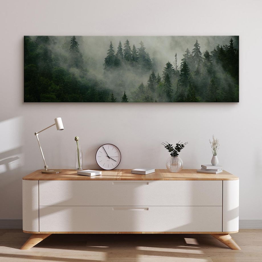 Obraz Panoramiczny Krajobraz Las We Mgle 145x45cm