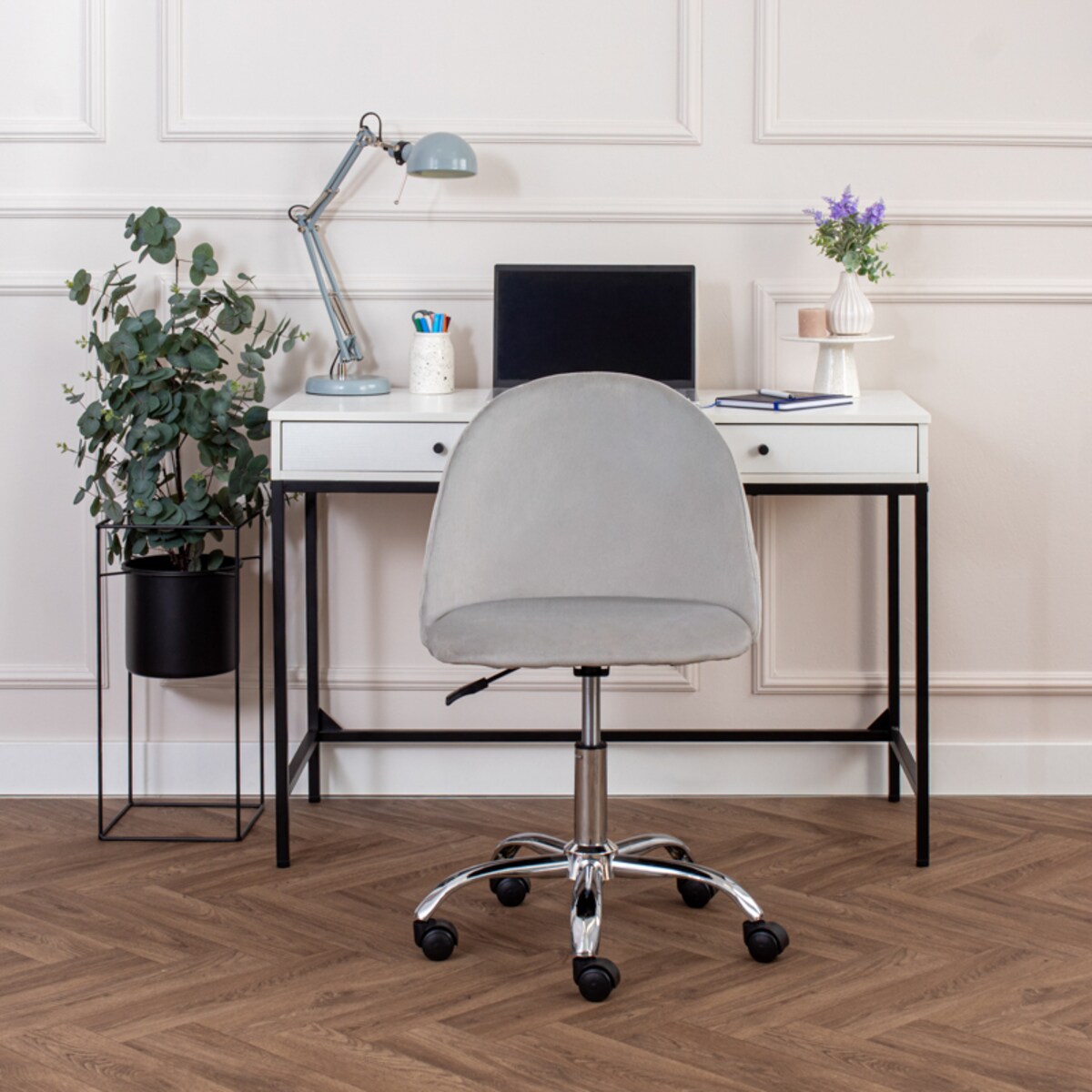 Fotel biurowy welurowy nowoczesny szary