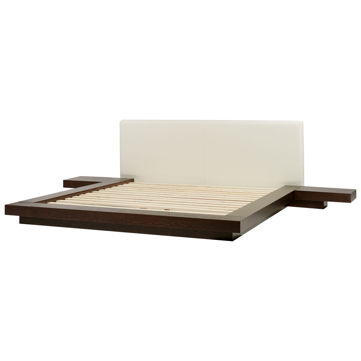 Łóżko z LED ekoskóra 180 x 200 cm ciemne drewno ZEN