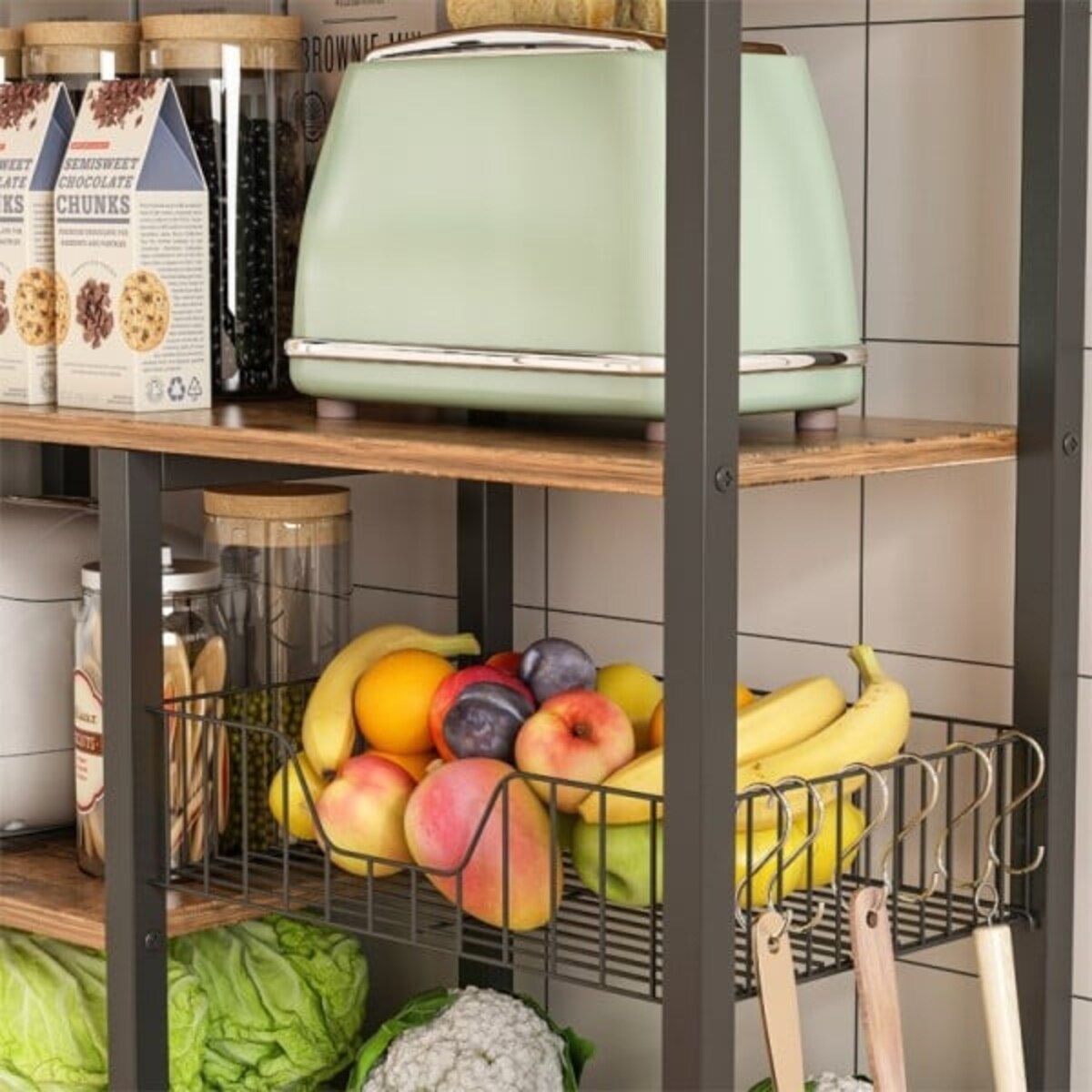 Regał szafka kuchenna ciemny brąz industrialny drewno retro wyspa półka