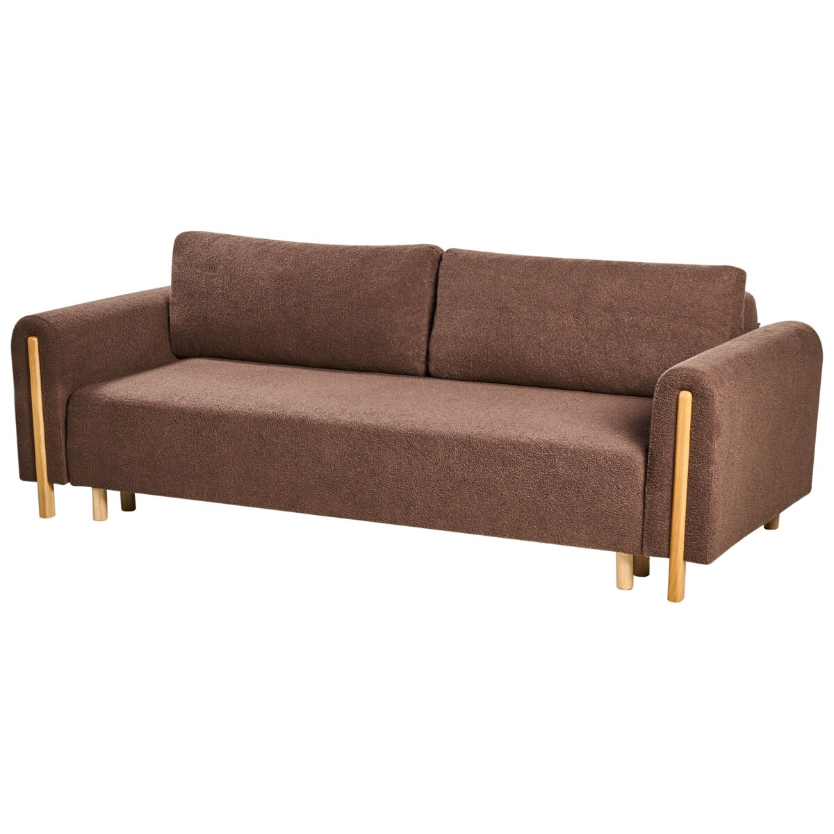 Sofa rozkładana dla 3 osób KVAM Boucle Brązowy ze schowkiem