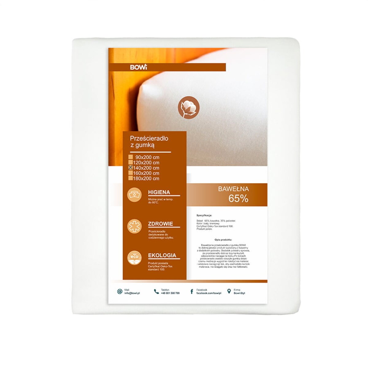 Prześcieradło z gumką bawełniane 140x200 cm białe