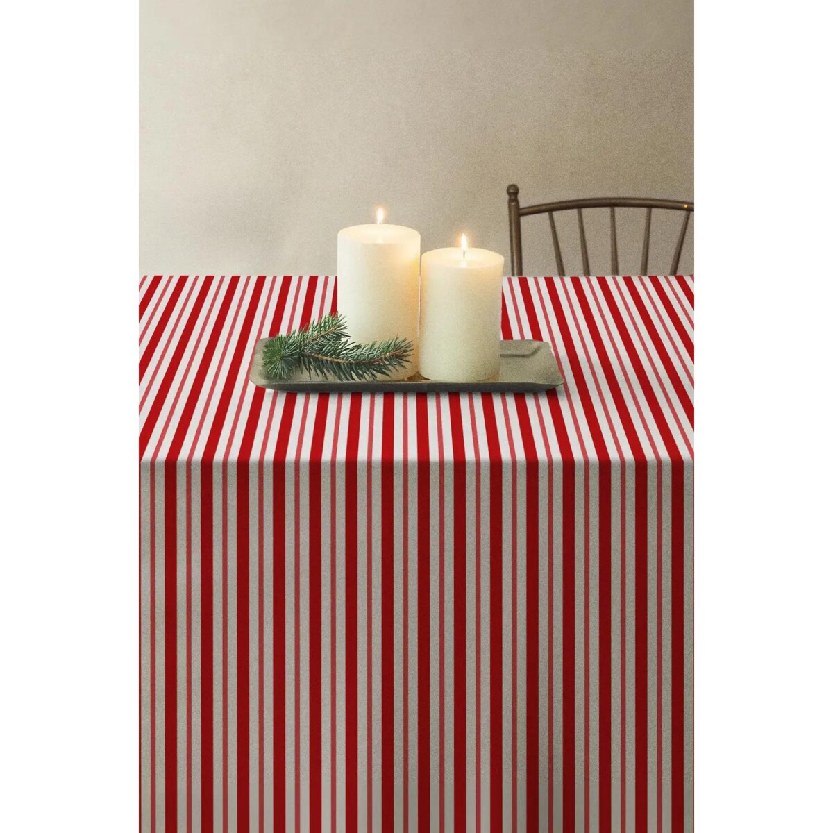 Obrus świąteczny - klasyczne czerwone świąteczne paski - 140x320