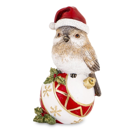 Dekoracja - ptaszek na bombce 20X10X12,5 cm UCCELLlNO w czerwonej czapce