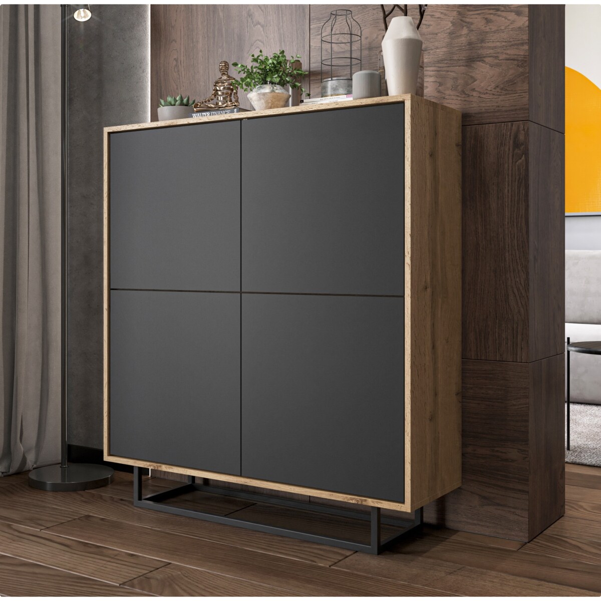 Komoda Loft Szafka RTV Loft Dąb Wotan Grafit MAT 113 cm