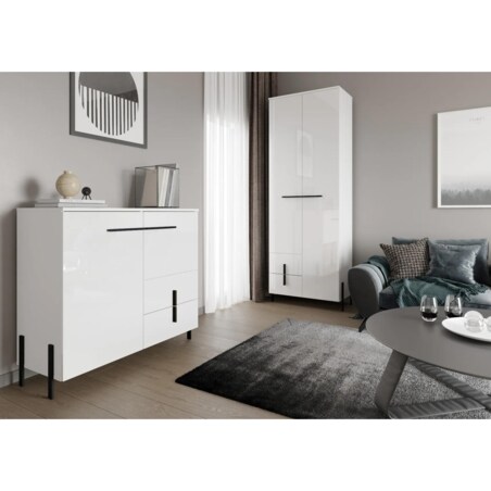 Szafa JUSTINE 2D2S biała/biały połysk