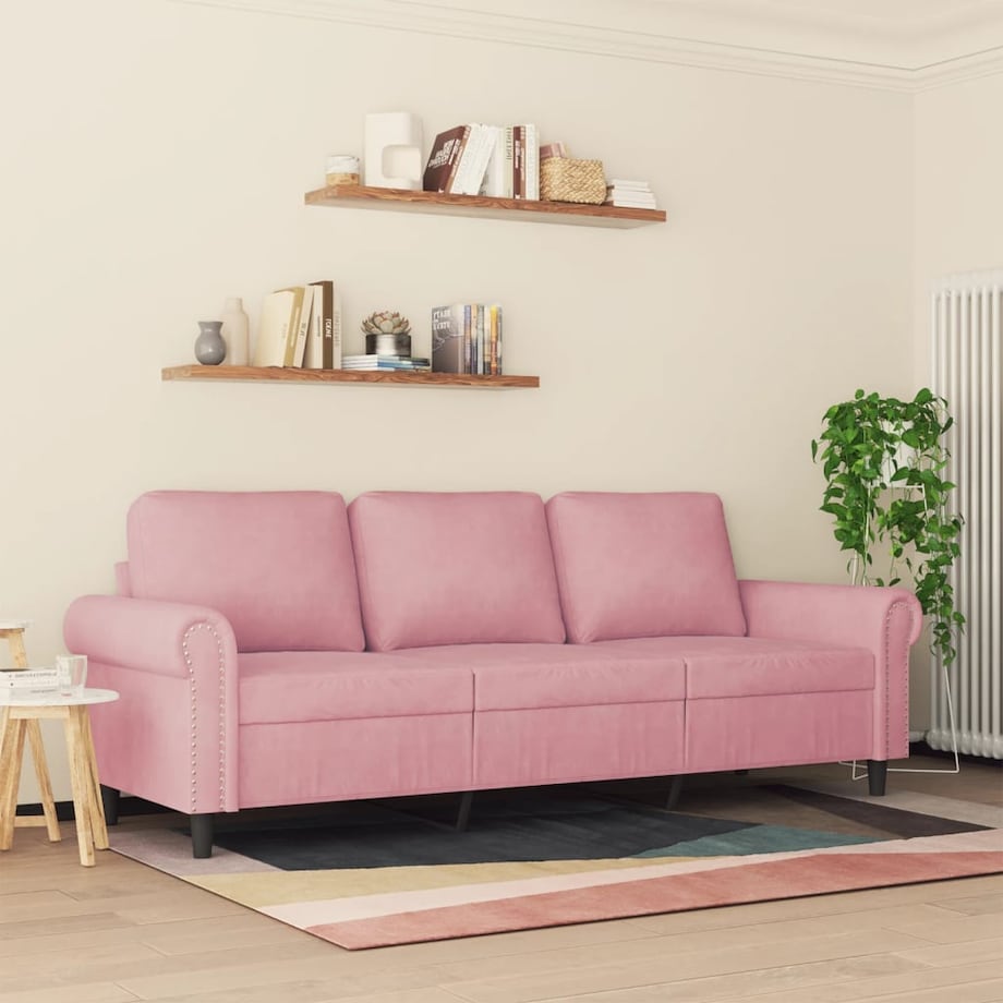 vidaXL Sofa 3-osobowa, różowa, 180 cm, obita aksamitem